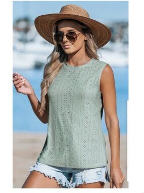 Sage eyelet jersey tank top
